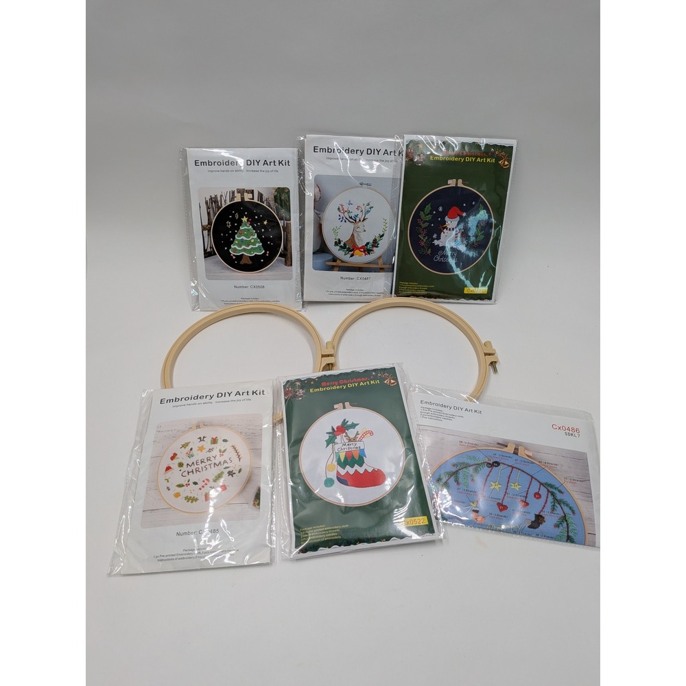 Lot of 6 Christmas Embroidery DIY Art Kits Snowman Reindeer Tree CX0485 CX0522